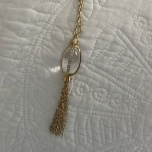 Long Gold Necklace with Crystal/Chain Pendant